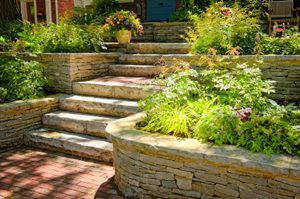 garden stone steps and retaining walls